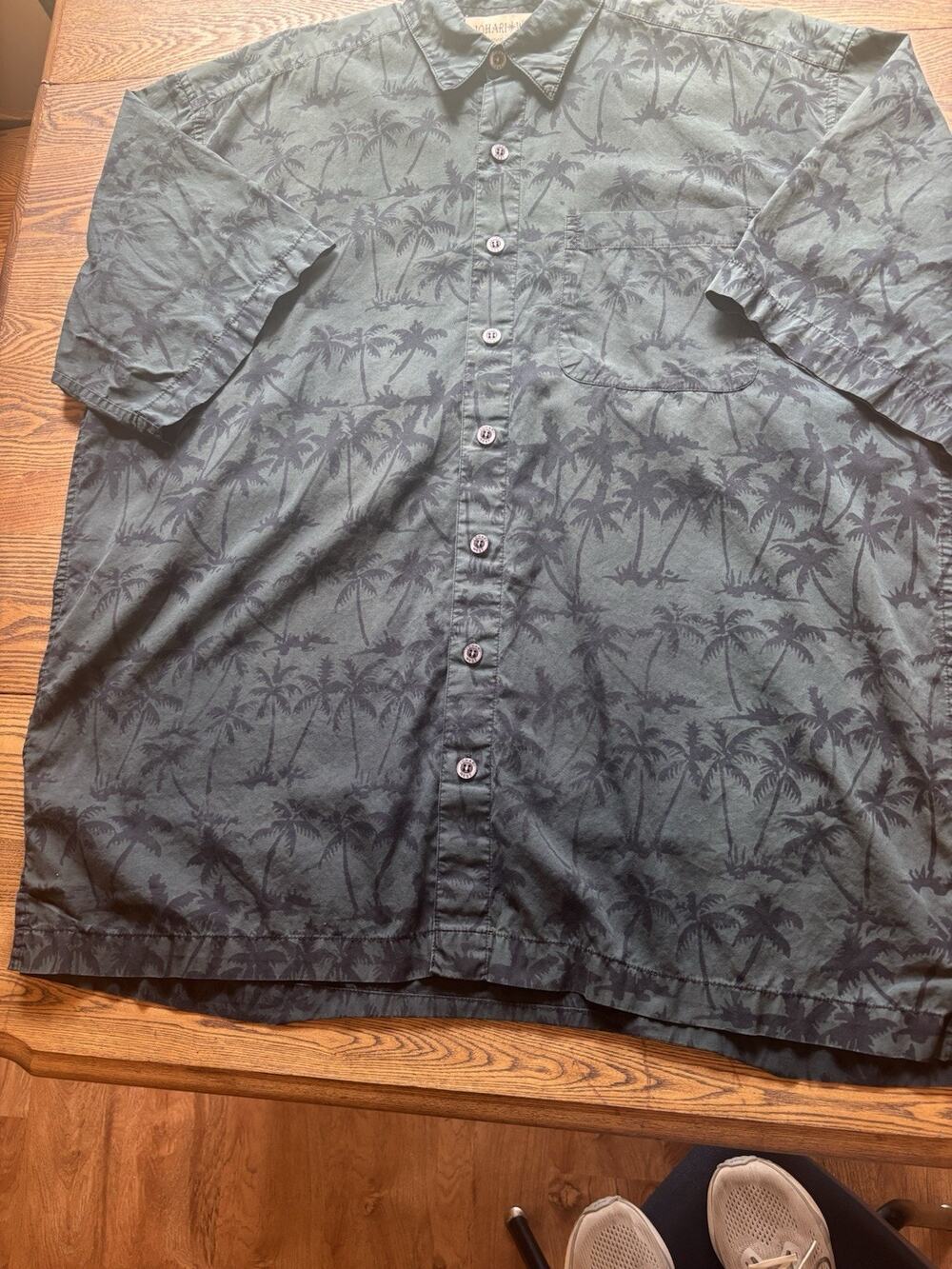 Johari West Hawaiian Shirt Men XLT Green Palm Tree Button Up Tropical Cotton